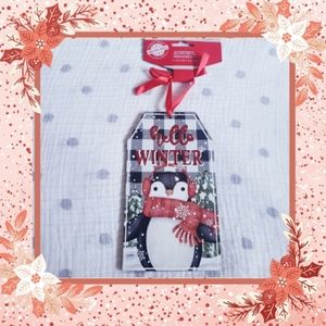 Hello Winter Penguin Gift Tag Christmas Ornament. NWT.